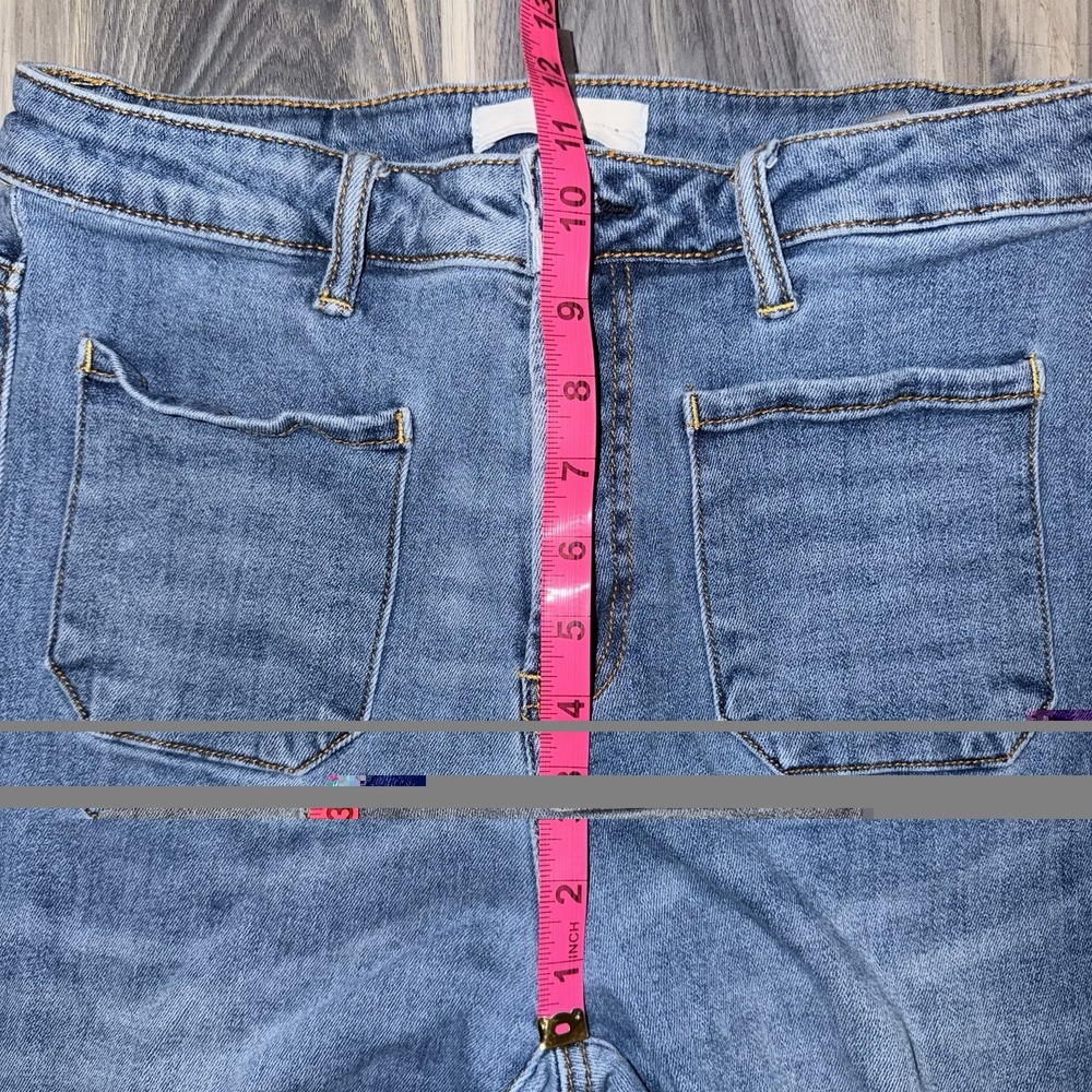 Risen Jeans Womens 11/30 Blue Wash High Rise Patch Front Pockets Flared Wide Leg - Picture 6 of 12